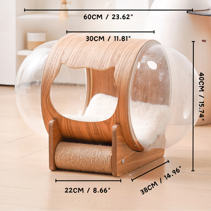 Natural Wood Cat Scratcher & Cozy Cat Bed