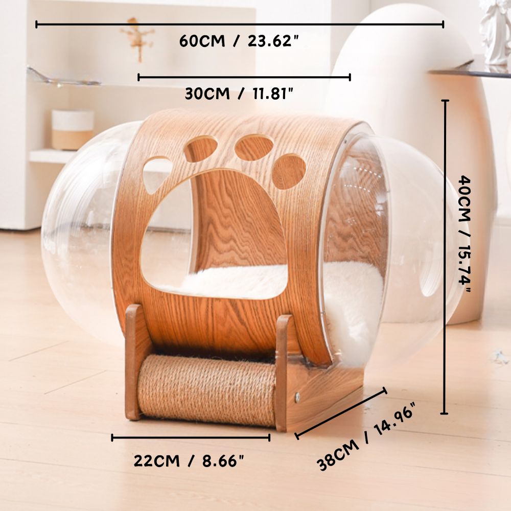 Natural Wood Cat Scratcher & Cozy Cat Bed