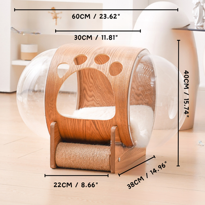 Natural Wood Cat Scratcher & Cozy Cat Bed