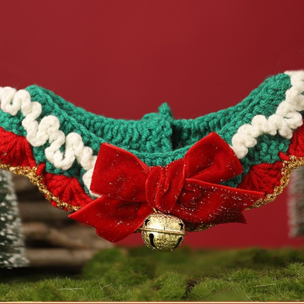 Christmas Hand-Knitted Pet Collar High-Quality Yarn Cat Dog Accessory