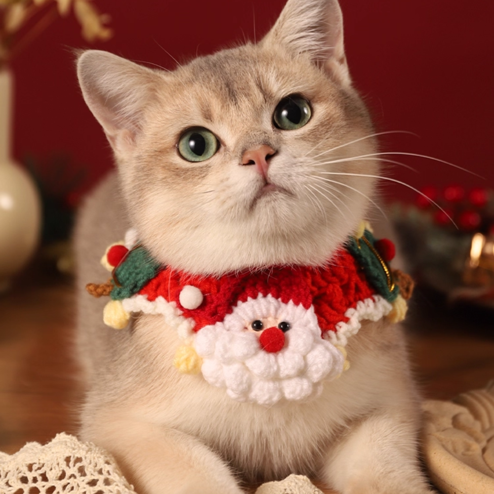 Christmas Hand-Knitted Pet Collar High-Quality Yarn Cat Dog Accessory