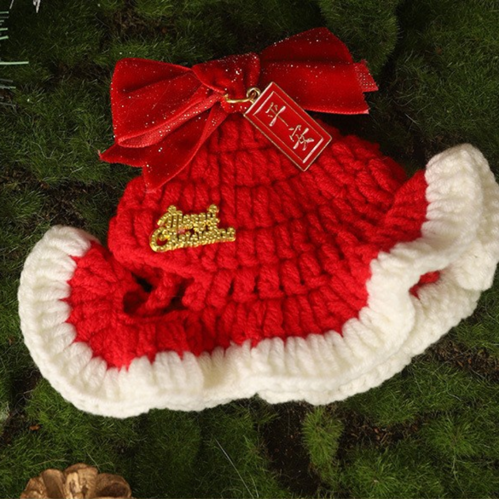 Christmas Hand-Knitted Pet Collar High-Quality Yarn Cat Dog Accessory