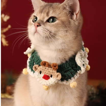 Christmas Hand-Knitted Pet Collar High-Quality Yarn Cat Dog Accessory