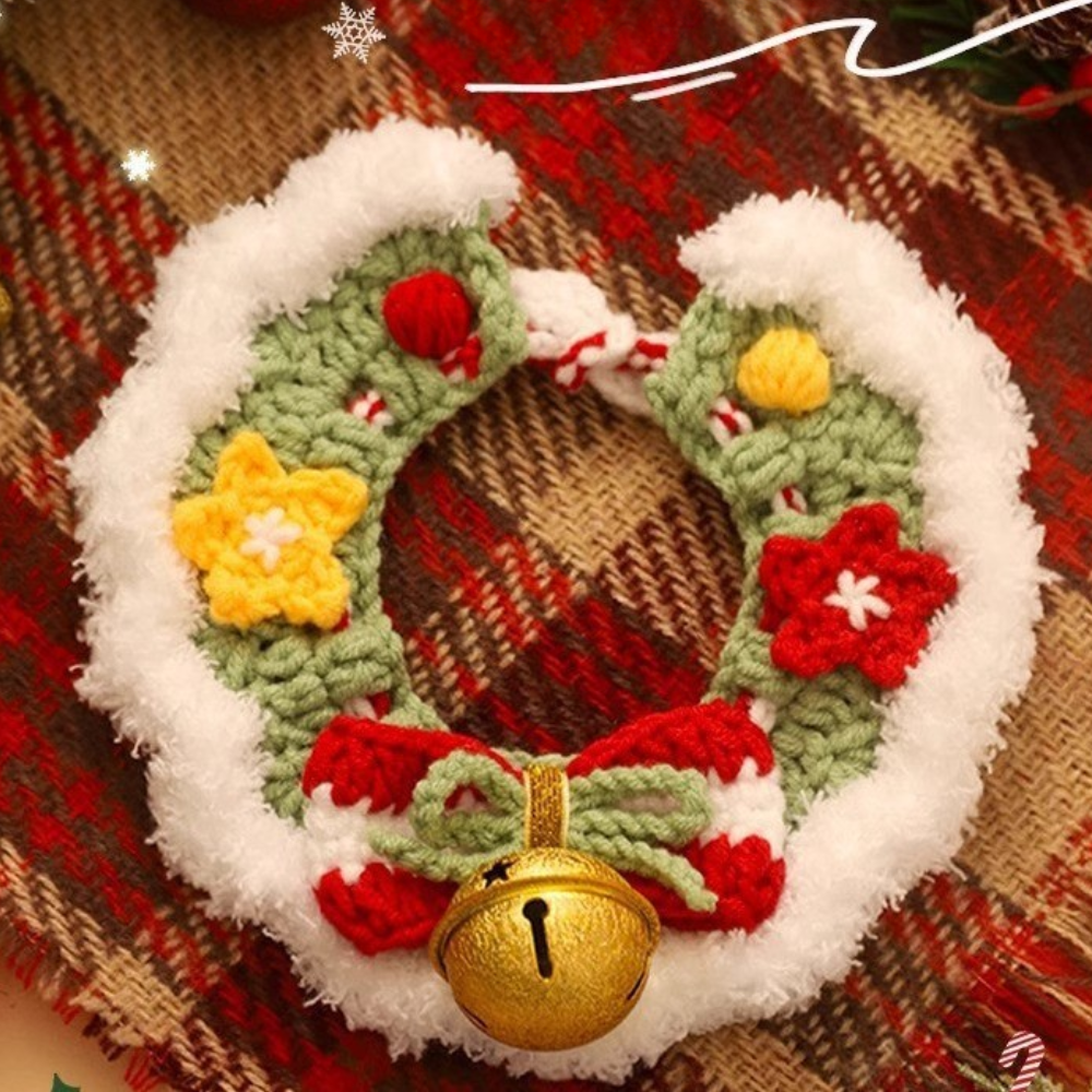 Christmas Hand-Knitted Pet Collar High-Quality Yarn Cat Dog Accessory