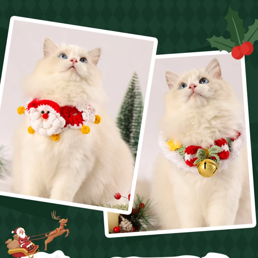 Christmas Hand-Knitted Pet Collar High-Quality Yarn Cat Dog Accessory