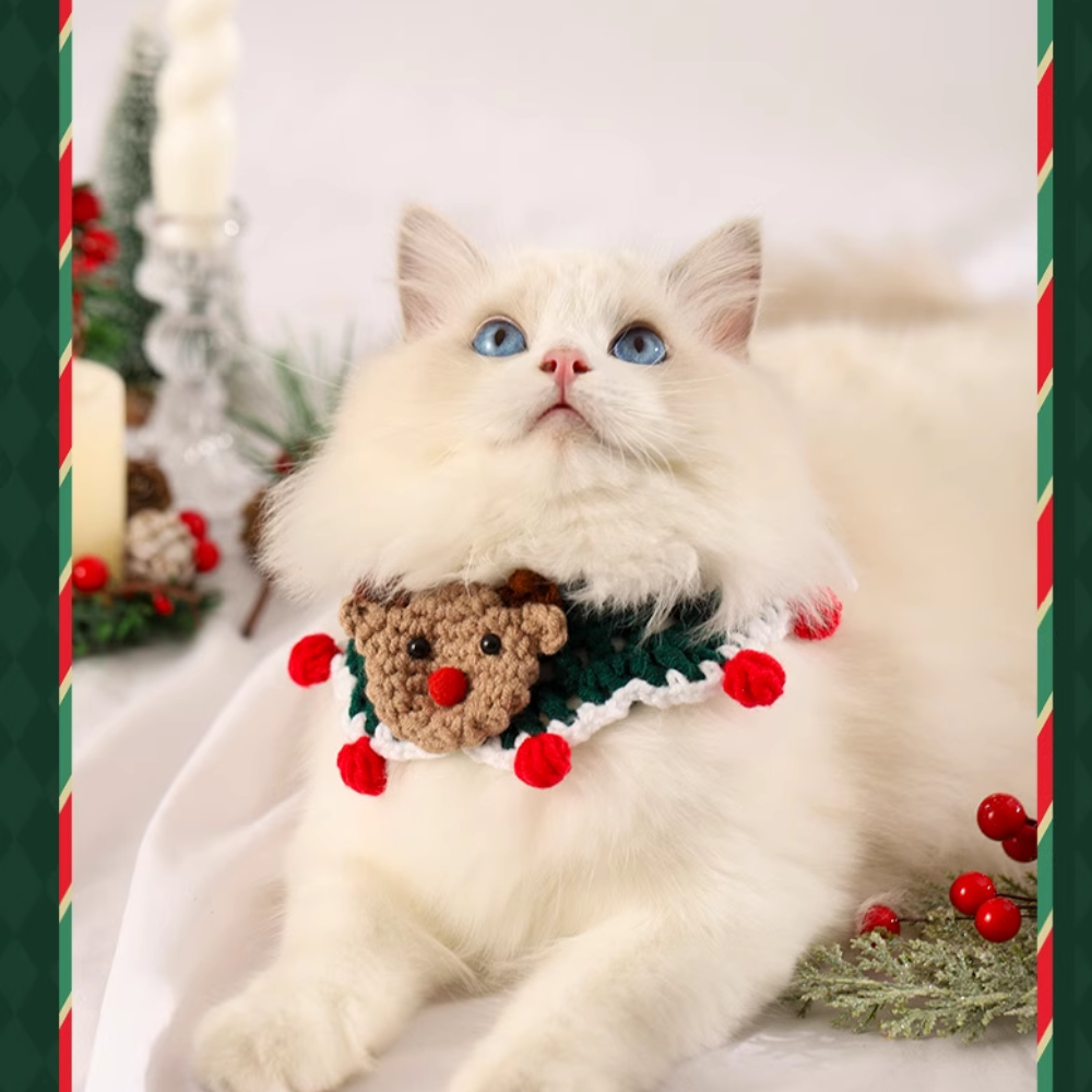 Christmas Hand-Knitted Pet Collar High-Quality Yarn Cat Dog Accessory