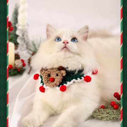 Christmas Hand-Knitted Pet Collar High-Quality Yarn Cat Dog Accessory