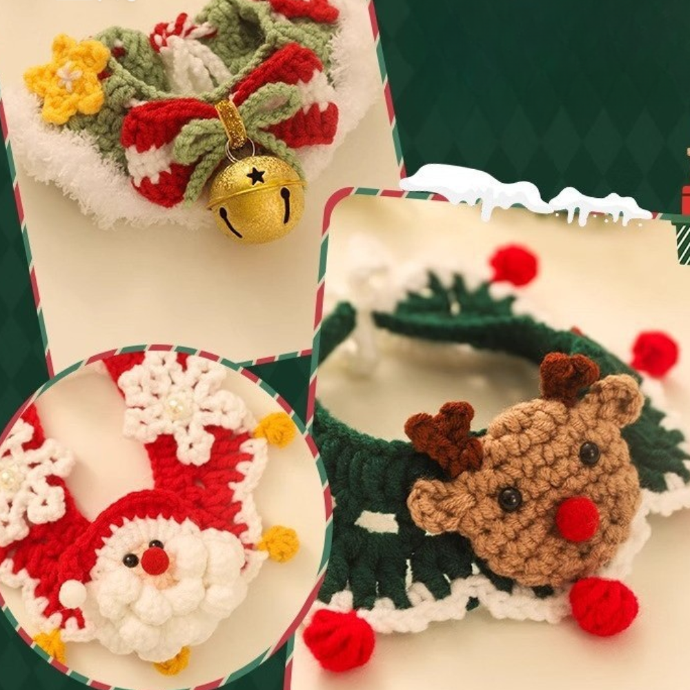 Christmas Hand-Knitted Pet Collar High-Quality Yarn Cat Dog Accessory