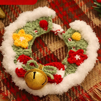Christmas Hand-Knitted Pet Collar High-Quality Yarn Cat Dog Accessory