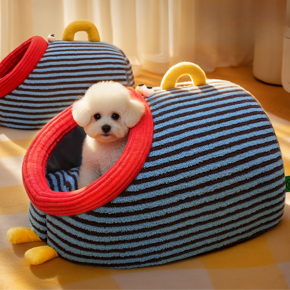 Cartoon Cozy Plush Striped Worm Shape Dog Cat Bed
