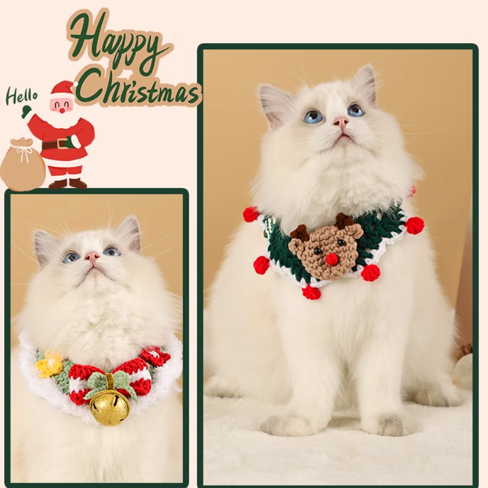 Christmas Hand-Knitted Pet Collar High-Quality Yarn Cat Dog Accessory