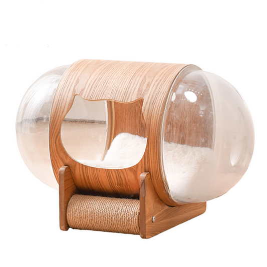 Natural Wood Cat Scratcher & Cozy Cat Bed