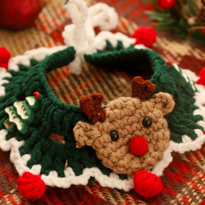 Christmas Hand-Knitted Pet Collar High-Quality Yarn Cat Dog Accessory