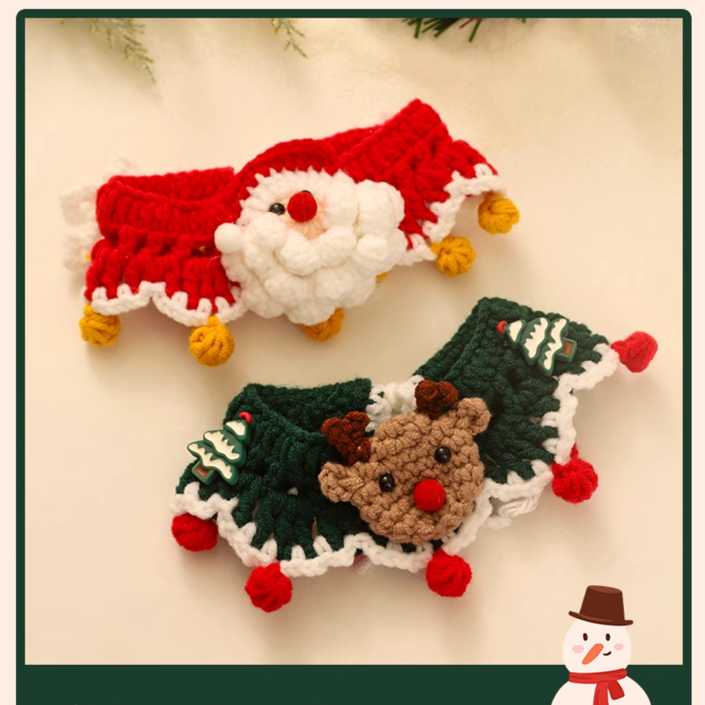 Christmas Hand-Knitted Pet Collar High-Quality Yarn Cat Dog Accessory
