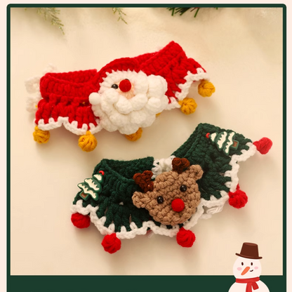 Christmas Hand-Knitted Pet Collar High-Quality Yarn Cat Dog Accessory