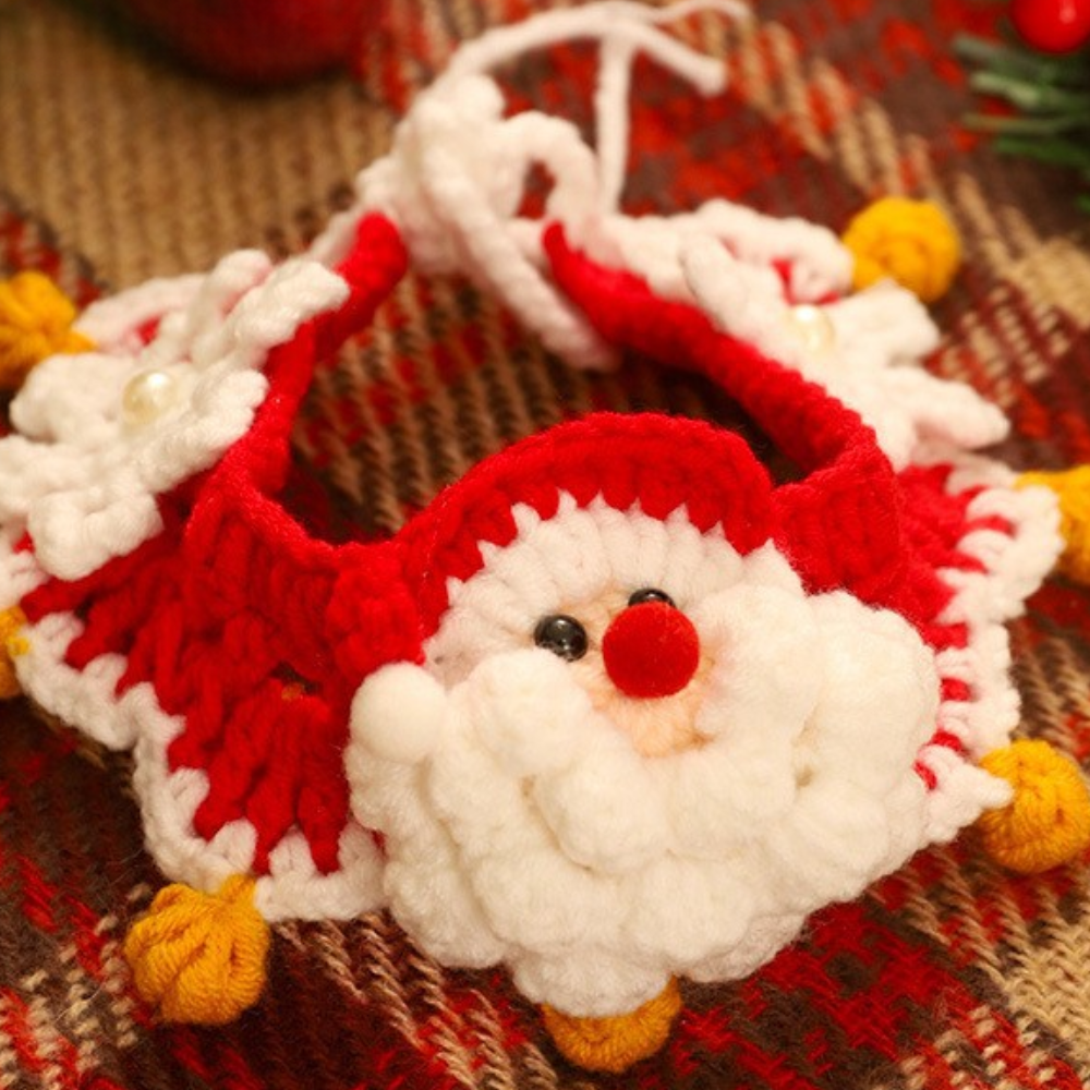 Christmas Hand-Knitted Pet Collar High-Quality Yarn Cat Dog Accessory