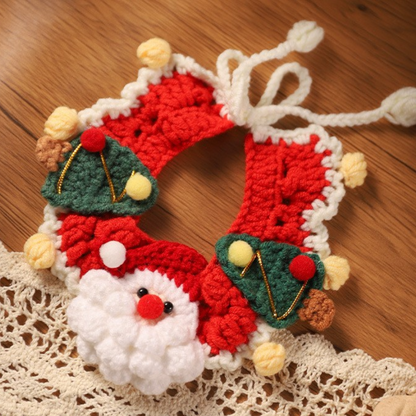 Christmas Hand-Knitted Pet Collar High-Quality Yarn Cat Dog Accessory
