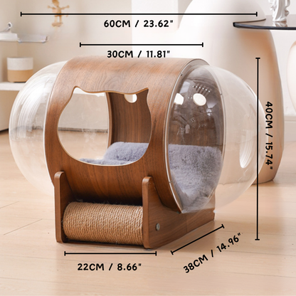 Natural Wood Cat Scratcher & Cozy Cat Bed