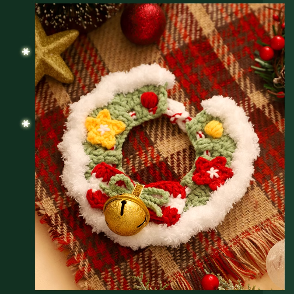 Christmas Hand-Knitted Pet Collar High-Quality Yarn Cat Dog Accessory