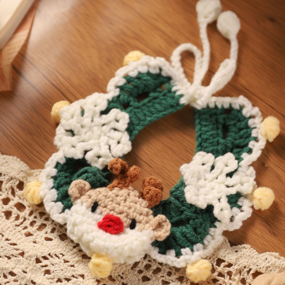 Christmas Hand-Knitted Pet Collar High-Quality Yarn Cat Dog Accessory