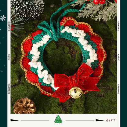 Christmas Hand-Knitted Pet Collar High-Quality Yarn Cat Dog Accessory