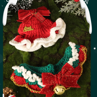 Christmas Hand-Knitted Pet Collar High-Quality Yarn Cat Dog Accessory