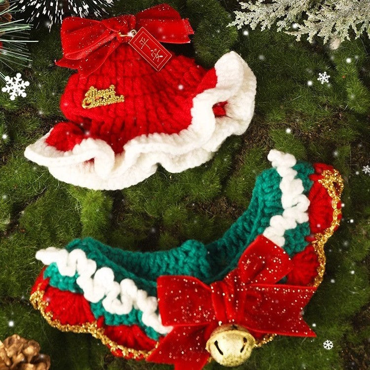 Christmas Hand-Knitted Pet Collar High-Quality Yarn Cat Dog Accessory